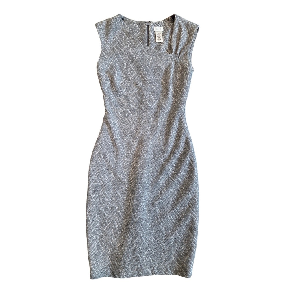 Cache Grey Geometric Textured Knit Sleeveless Sheath Dress Size 2 Made in USA - Picture 2 of 4